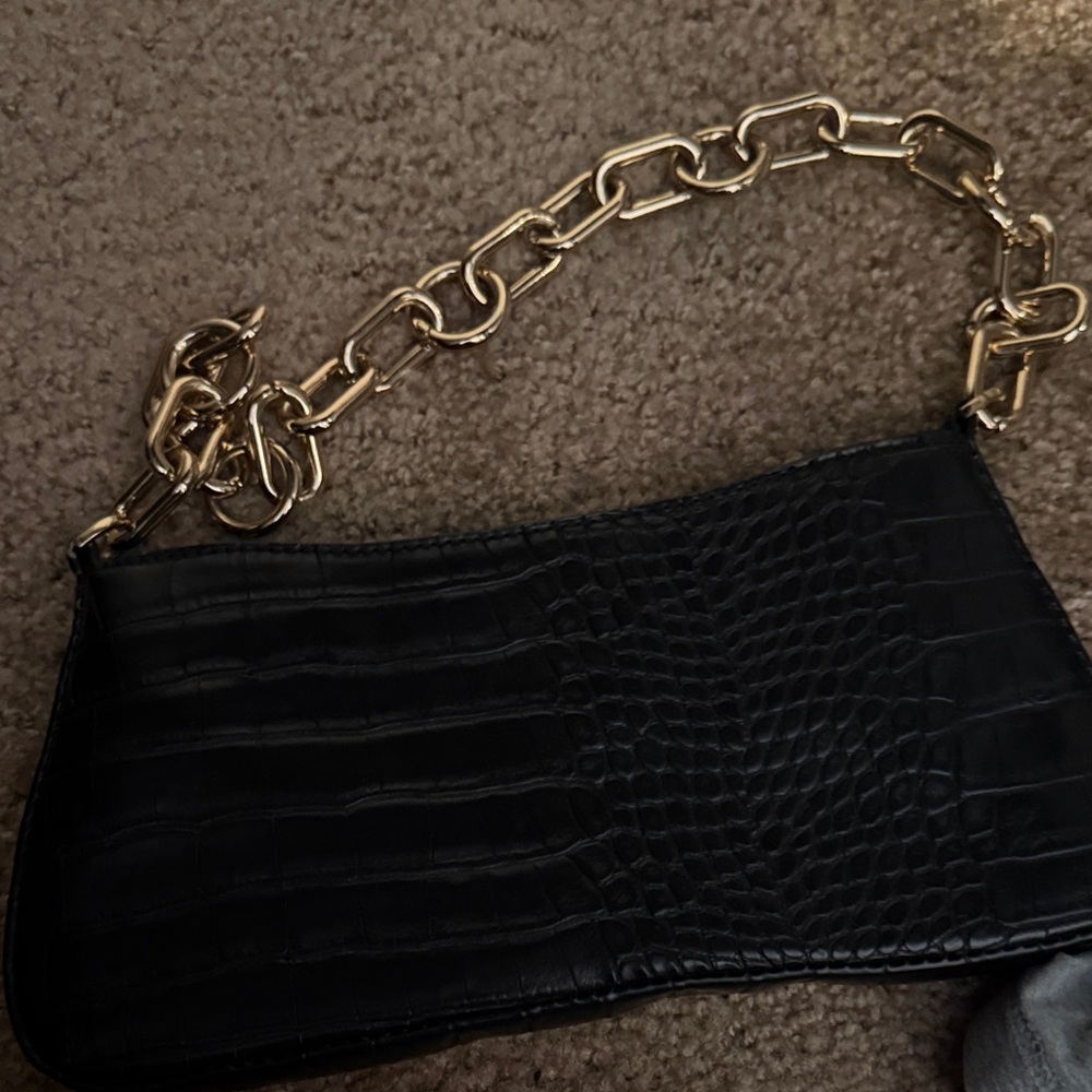 a new day Black Croc-Embossed Shoulder Bag with Gold Chain